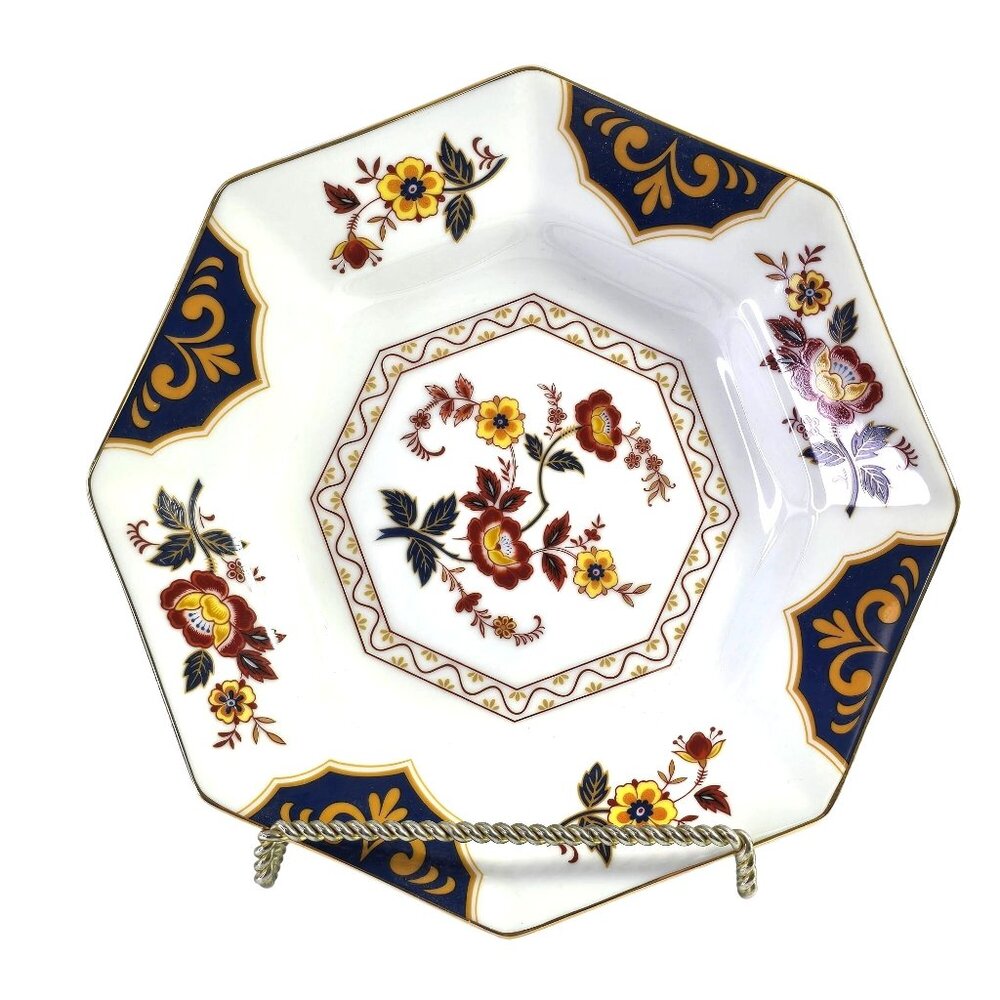 Vtg Hexagonal Porcelain Bowl Floral Design Scalloped Edges Gold Trim Made in Jap
